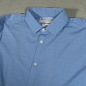 Mizzen Main Shirt Mens XL Blue Check Trim Fit Button Up Performance Stretch